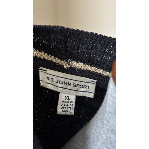 St John Sport Size XL Black Gold Trimmed Wool Blend Duster Cardigan Sweater - Picture 11 of 12